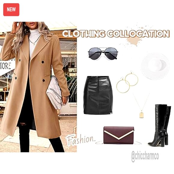 Long Double Breasted Pea Coat Slim Fit Wool Blend Winter Jacket - Picture 6 of 7